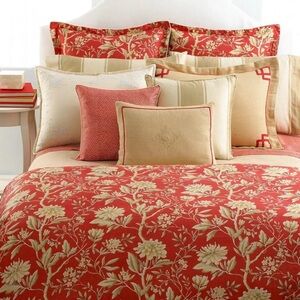 RALPH LAUREN Villa Camelia Salmon/Red/Tan QUEEN Duvet Cover 100% Cotton ITALY